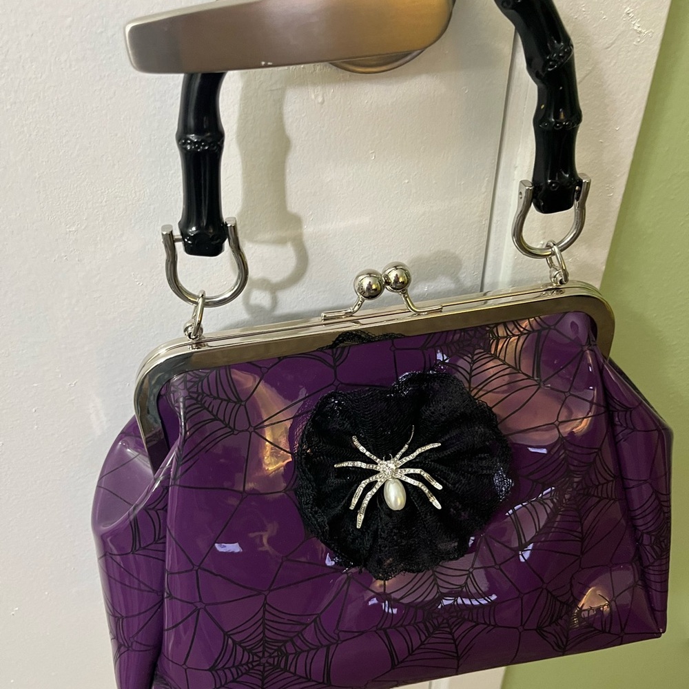 Chic Purple Spider Web Clutch with Black Handle